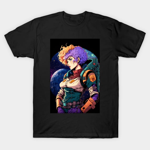 Anime Girl Space Astronaut with Colourful Hair T-Shirt by Bubblebug